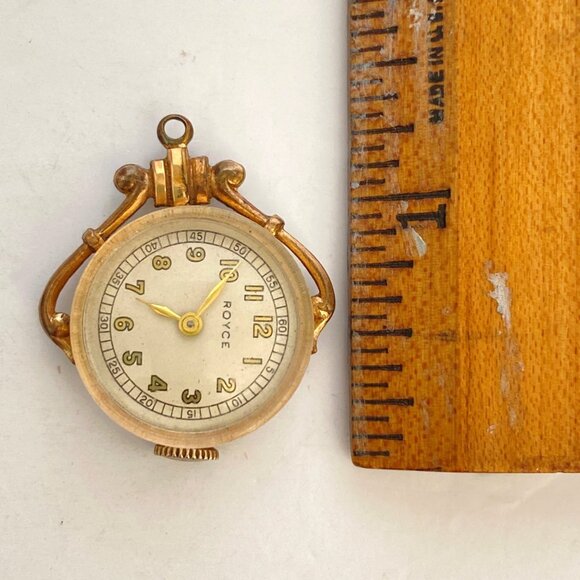Vintage Royce DO Swiss Wind Up Pendant Watch 1940s Gold Plate Stainless Steel